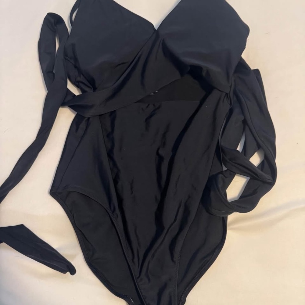 Aerie Black One-Piece wrap Swimsuit
